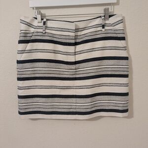 LOFT Navy White Striped Mini Skirt Size 12 Textured A Line Preppy Career Summer